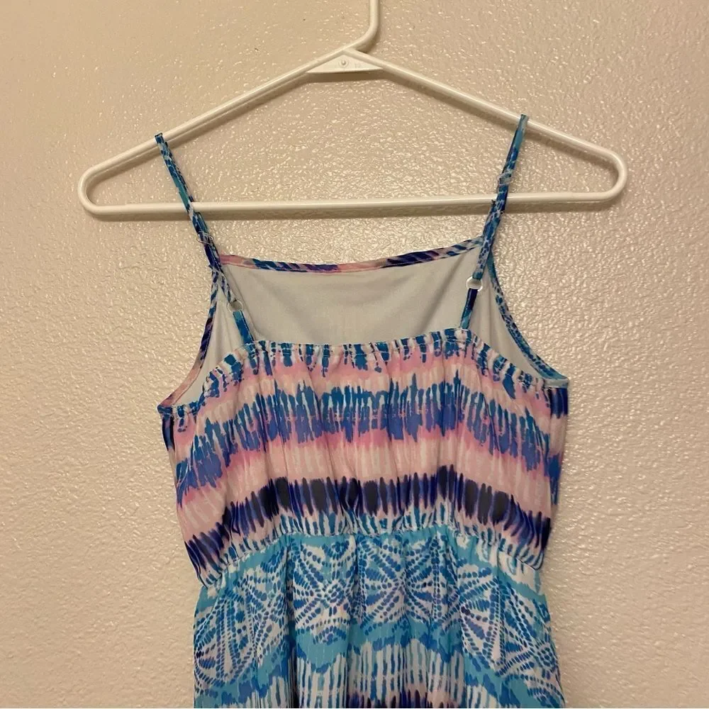 Children’s Place Girl long tie dye blue chiffon spaghetti strap dress long 10/12